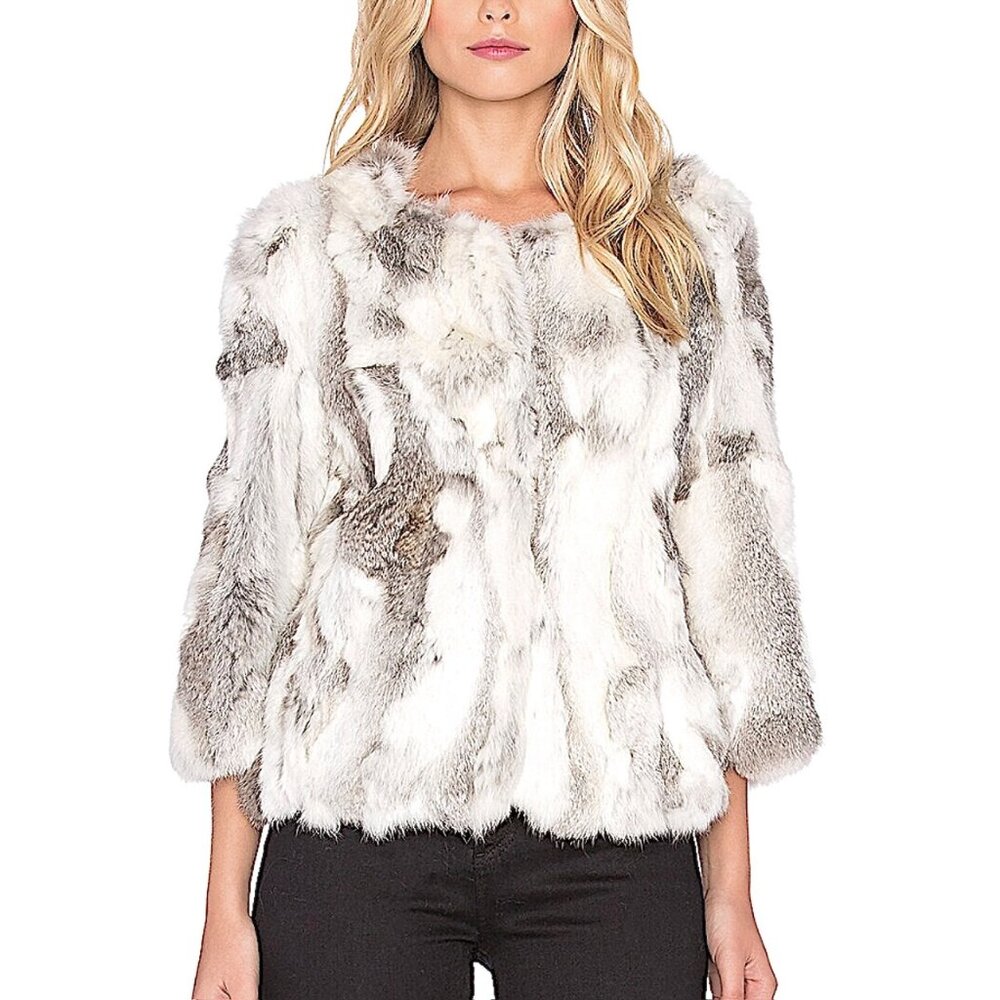 New Arielle Rabbit Fur Jacket in Multi-Grey Size Medium - Picture 2 of 13